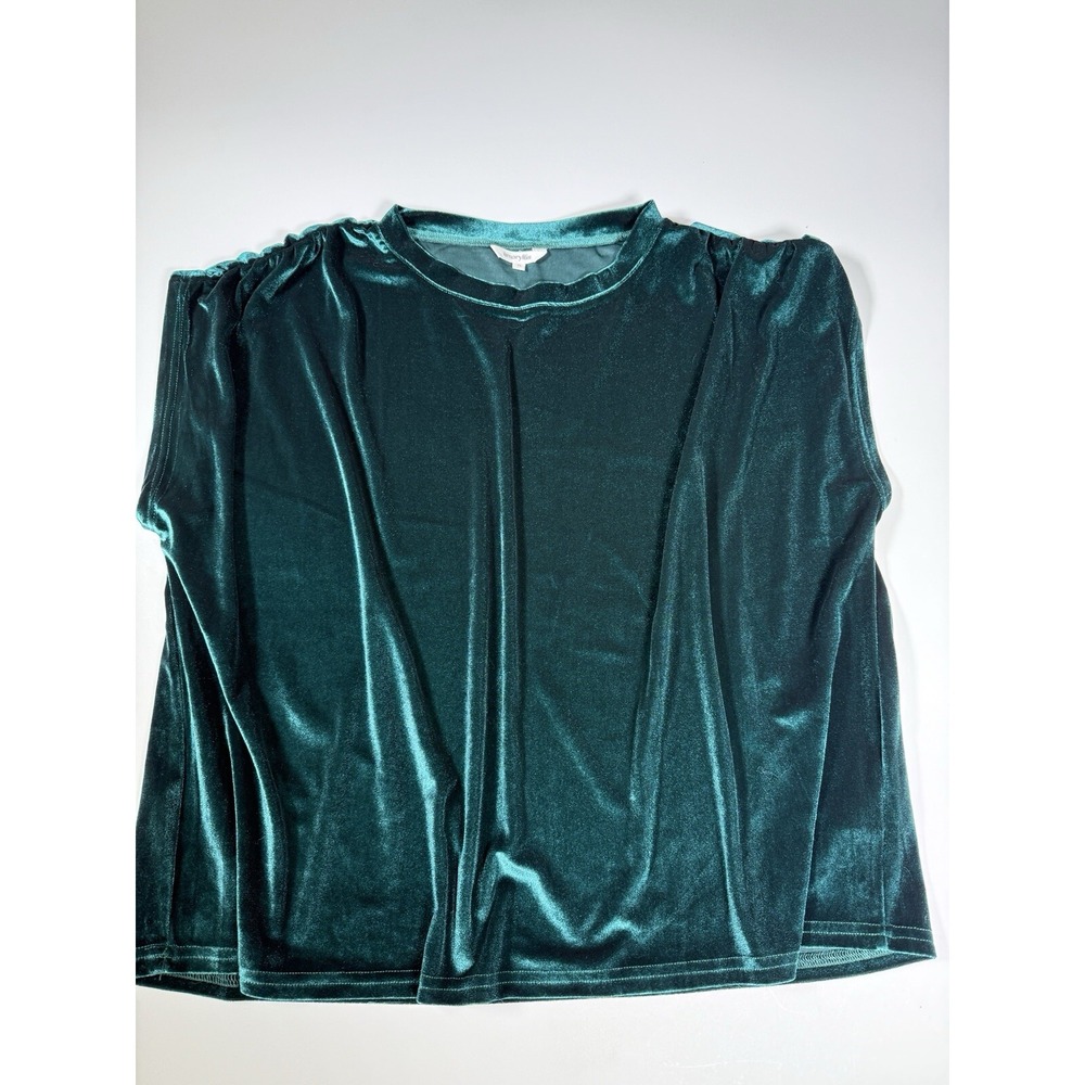 Amaryllis Women's Gathered Up Sleeve Velvet Blouse Relaxed Soft Fabric Sz 1X